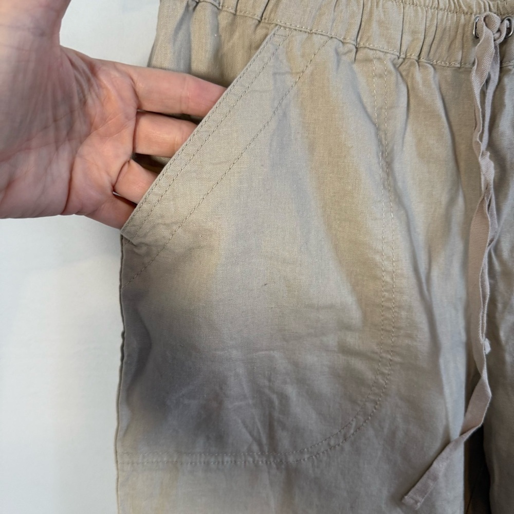 Max Studio Women's Wide-Leg Drawstring Linen Cotton Pants - Beige - Picture 4 of 10